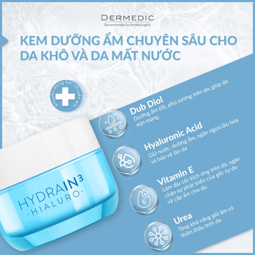 Kem dưỡng ẩm dành cho da khô mất nước Dermedic Hydrain3 Hialuro Cream Gel Ultra Hydrating 50g