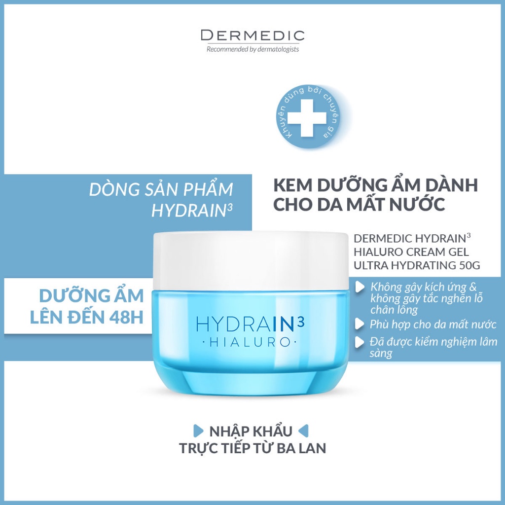 Kem dưỡng ẩm dành cho da khô mất nước Dermedic Hydrain3 Hialuro Cream Gel Ultra Hydrating 50g