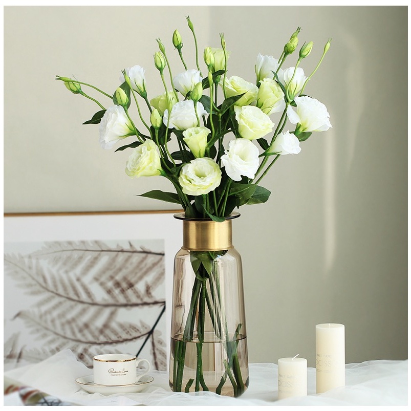 Hoa Giả Hoa Cát Tường, Cành Hoa Cát Tường Lụa Thân Cao Su Decor Cao Cấp