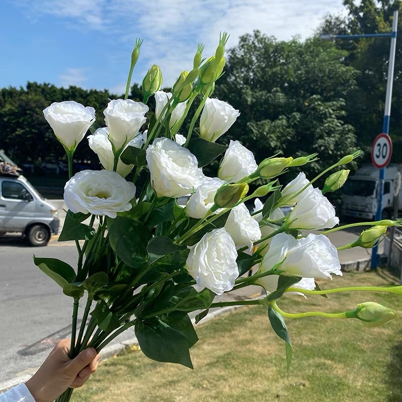 Hoa Giả Hoa Cát Tường, Cành Hoa Cát Tường Lụa Thân Cao Su Decor Cao Cấp