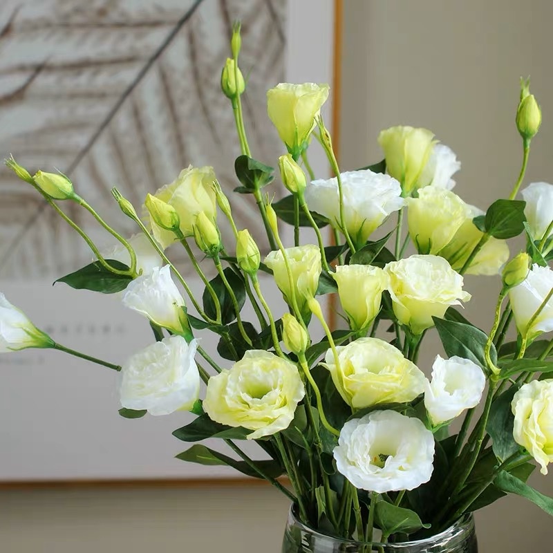 Hoa Giả Hoa Cát Tường, Cành Hoa Cát Tường Lụa Thân Cao Su Decor Cao Cấp