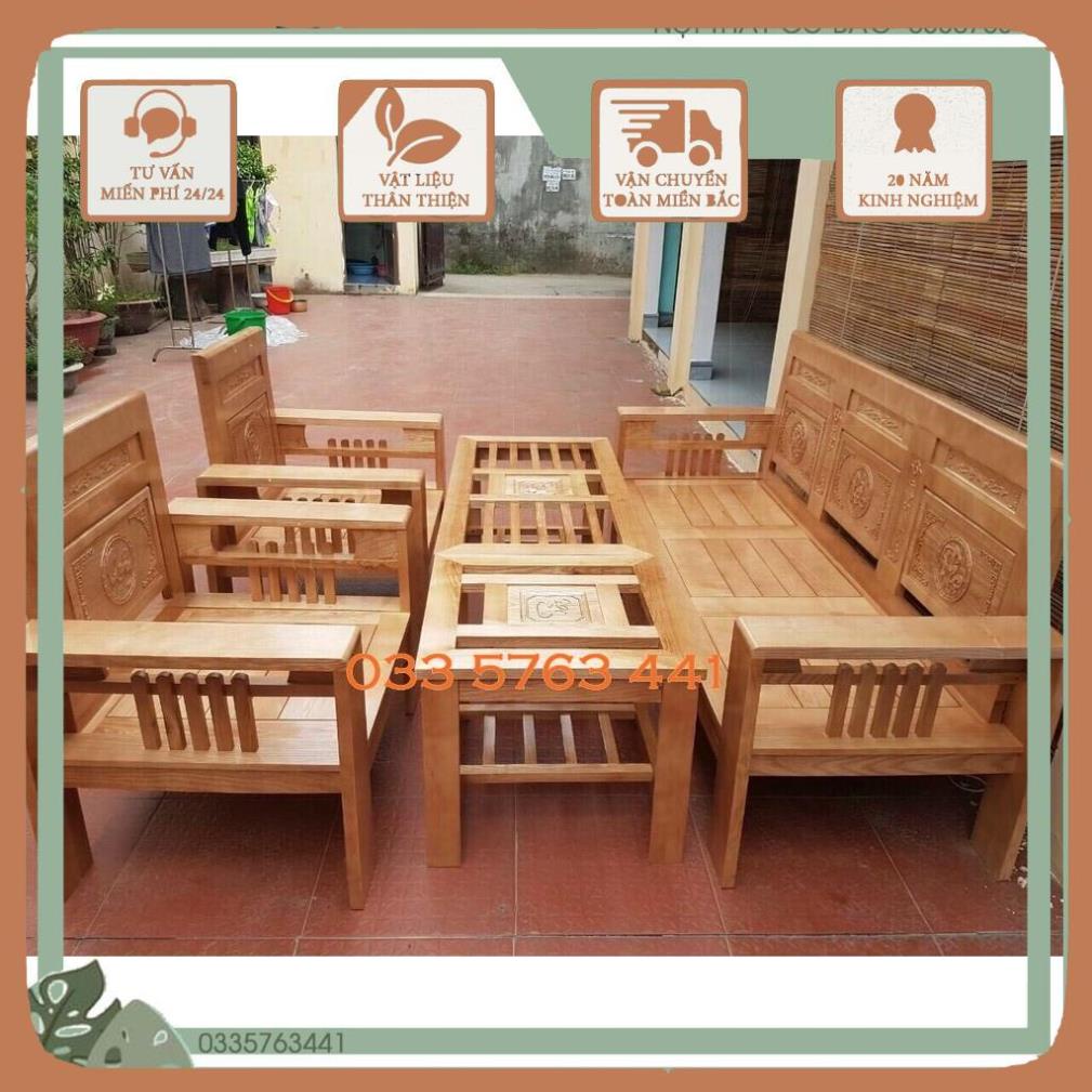FREE SHIP Bộ Bộ ghế sofa gỗ sồi kiểu dáng đối xứng, thanh thoát và trang nhã phù hợp không gian vừa và nhỏ