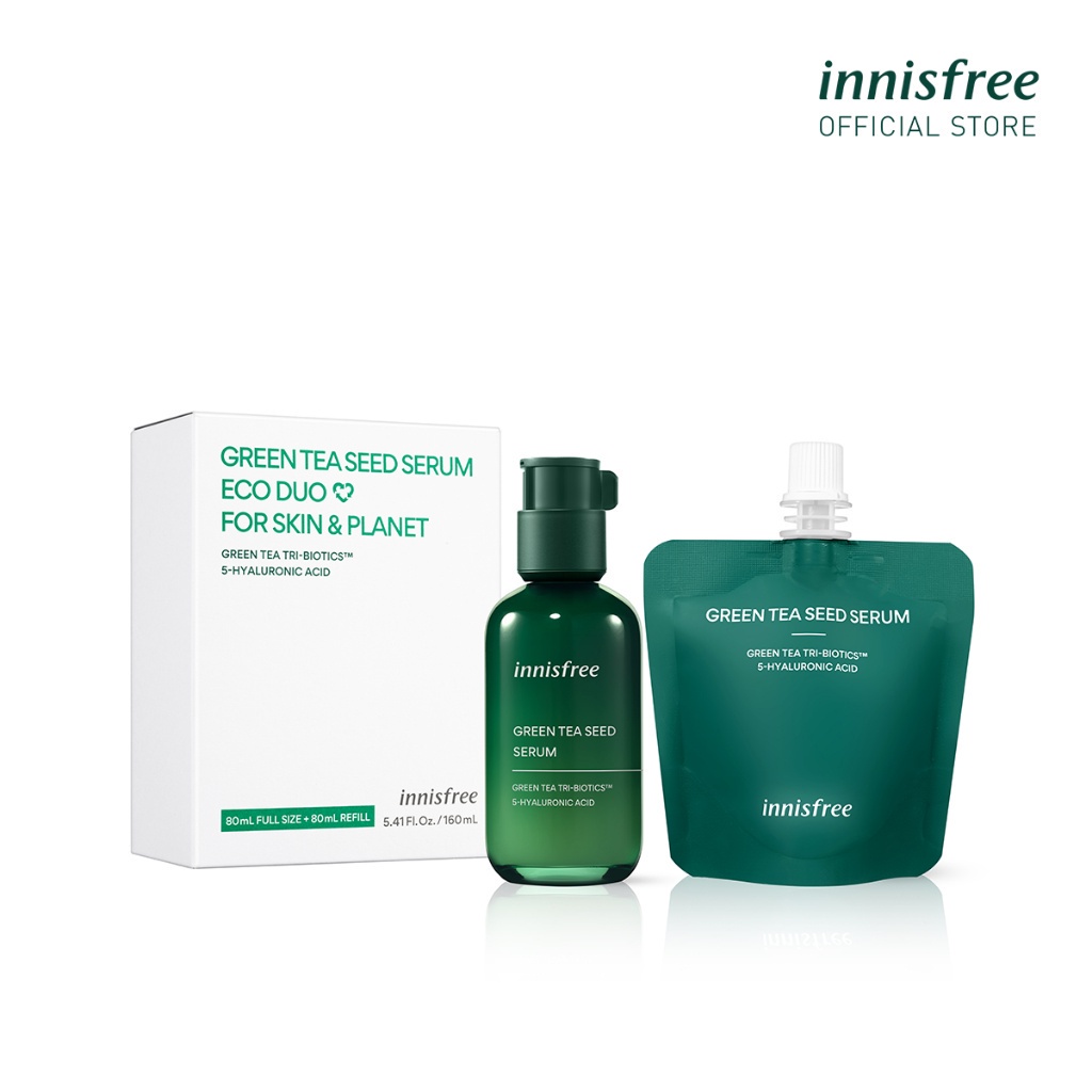 Phiên bản tiết kiệm bộ tinh chất innisfree Green Tea Seed Serum dưỡng ấm, làm dịu với trà xanh và 5 loại Hyaluronic Acid