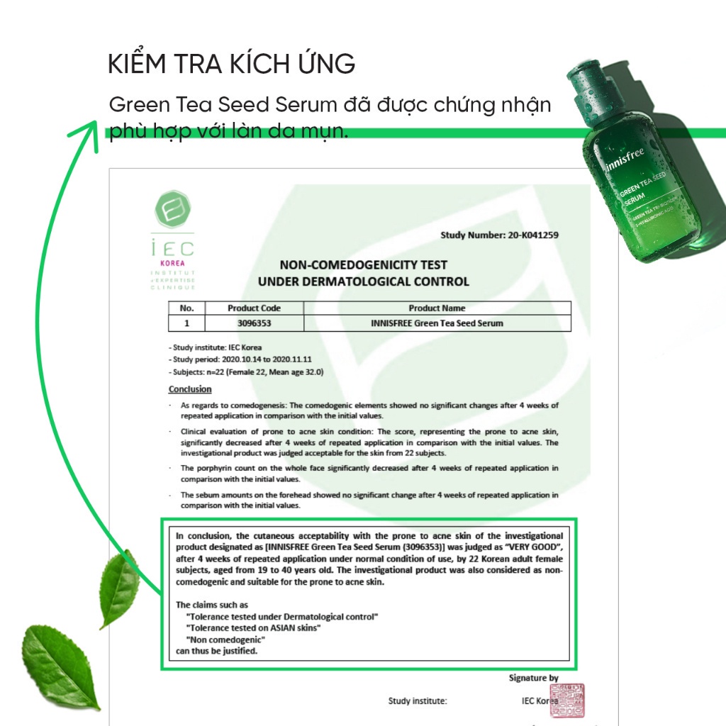 Phiên bản tiết kiệm bộ tinh chất innisfree Green Tea Seed Serum dưỡng ấm, làm dịu với trà xanh và 5 loại Hyaluronic Acid