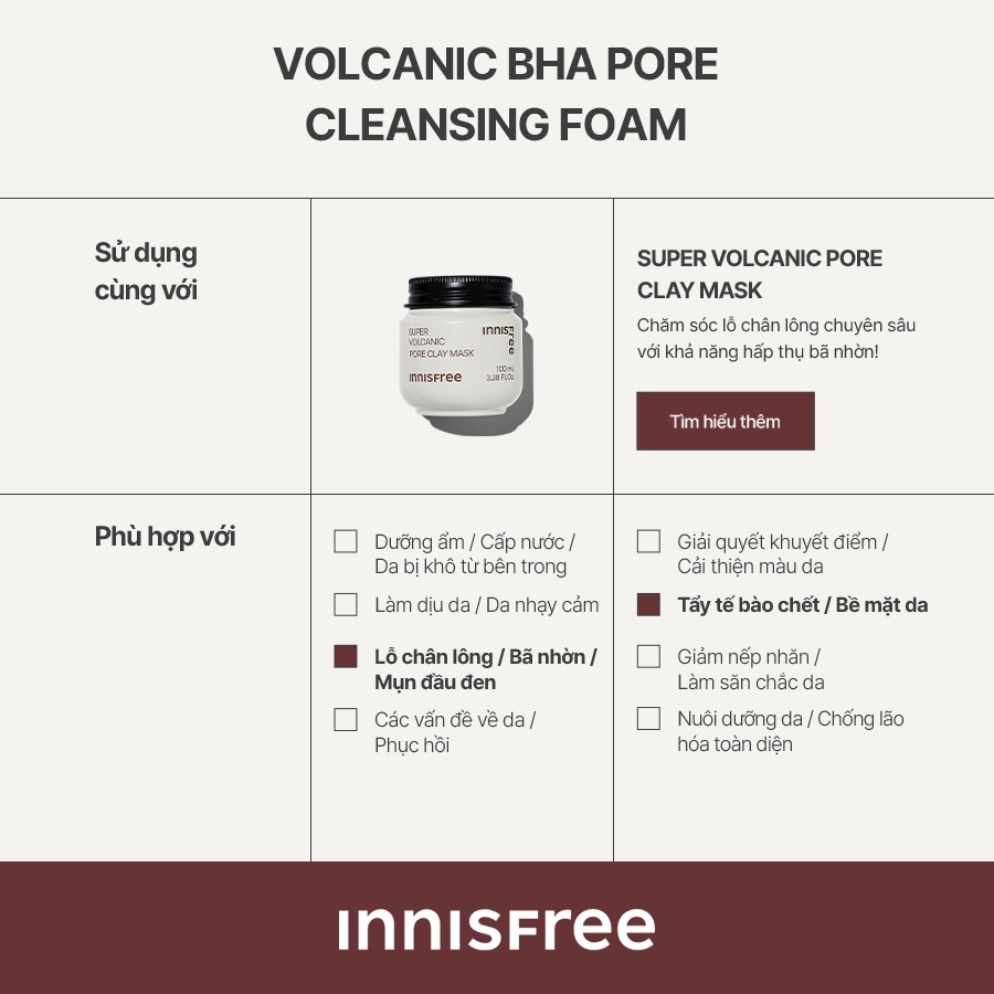 Bộ 2 Sữa rửa mặt se khít lỗ chân lông và giảm dầu nhờn Innisfree Volcanic Pore BHA Cleansing Foam 150g (NEW 2023)