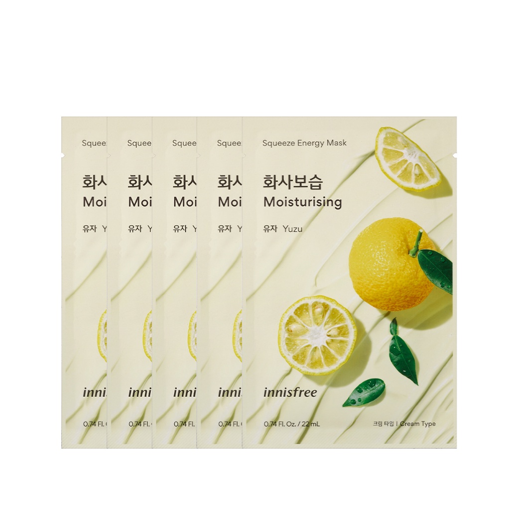 (Quà tặng) Bộ 05 Mặt nạ giấy dưỡng da Hàn Quốc innisfree My Real Squeeze Mask 20ml Yuzu - Quýt Yuzu