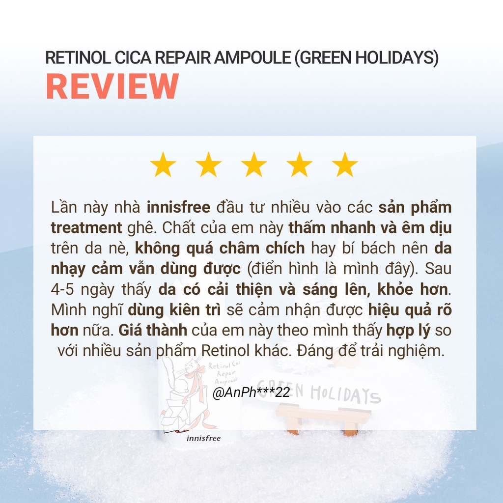 [Phiên bản Green Holidays 2022] Tinh chất làm dịu và phục hồi da innisfree Retinol Cica Repair Ampoule 30 mL