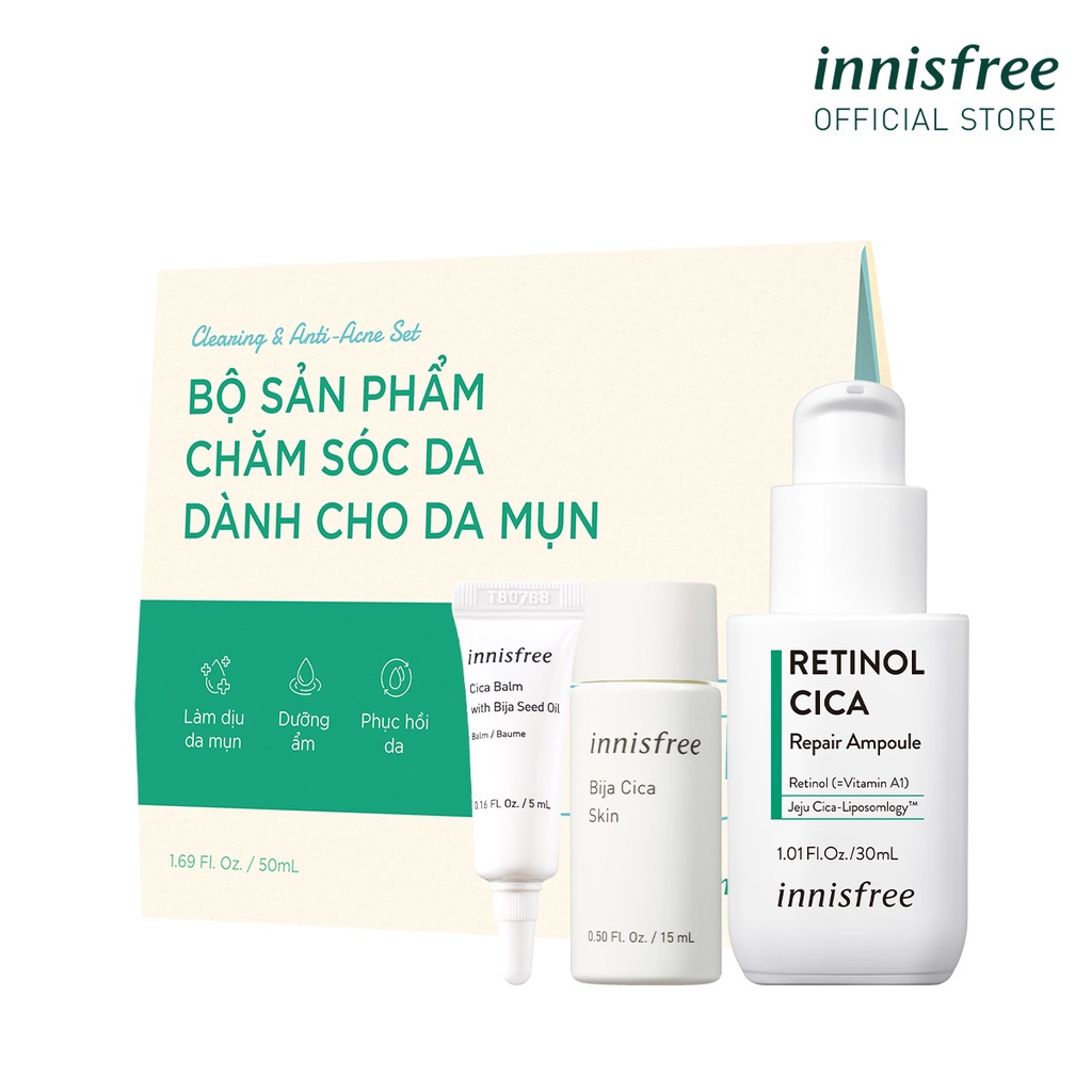 Bộ sản phẩm chăm sóc & phục hồi da với Retinol innisfree Retinol Cica Repair Ampoule Set