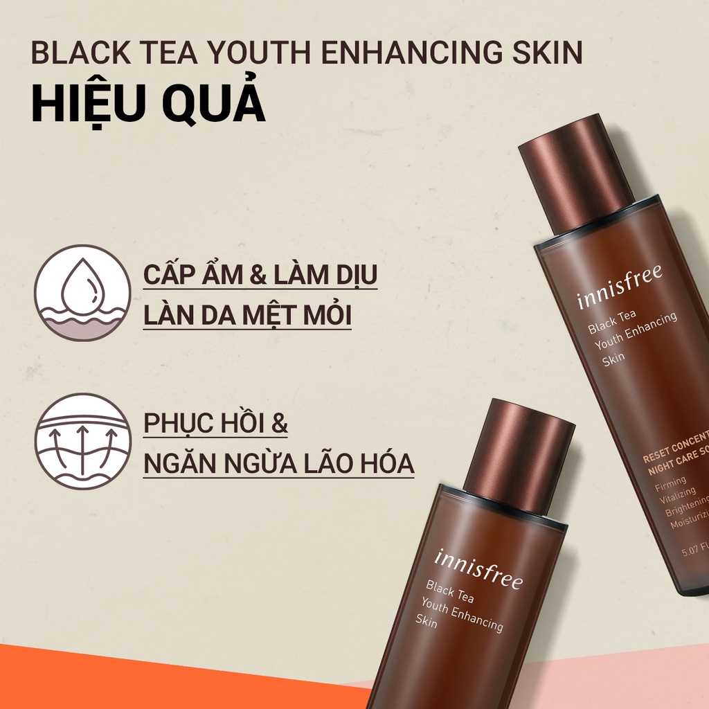 (Quà tặng không bán) Nước cân bằng dưỡng ẩm ngăn ngừa lão hóa từ trà đen innisfree Black Tea Youth Enhancing Skin 150 mL