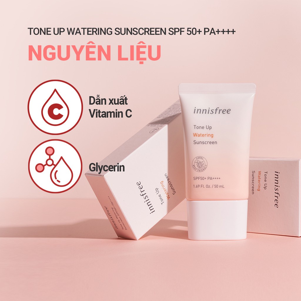 Kem chống nắng nâng tông innisfree Tone Up Watering Sunscreen SPF 50+ PA++++ 50ml