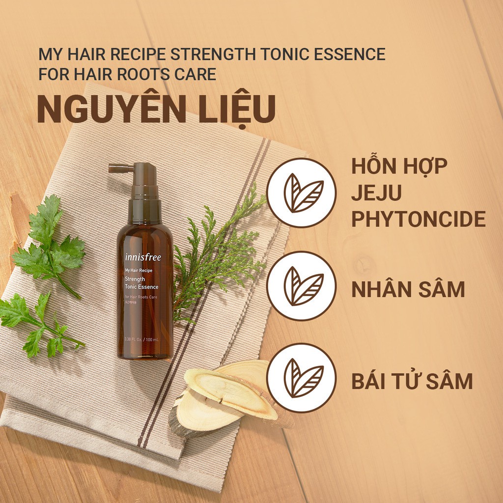Xịt dưỡng tóc innisfree My Hair Recipe Strength Tonic Essence For Hair Roots Care 100ml