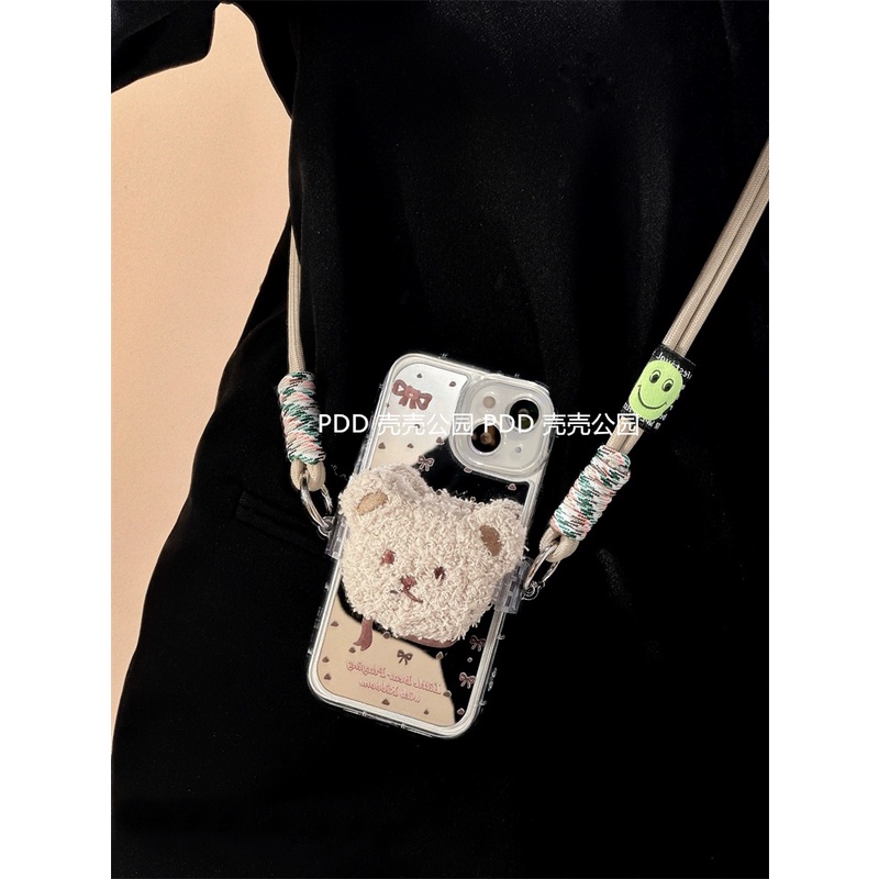 Ốp Điện Thoại Gắn Gương Hình Gấu Bông Có Dây Đeo Cho iphone14 15 / 1112 / 13 xsmax 8Plus