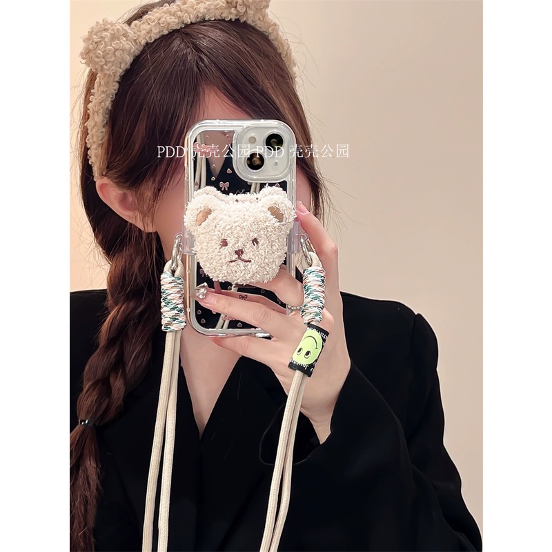Ốp Điện Thoại Gắn Gương Hình Gấu Bông Có Dây Đeo Cho iphone14 15 / 1112 / 13 xsmax 8Plus
