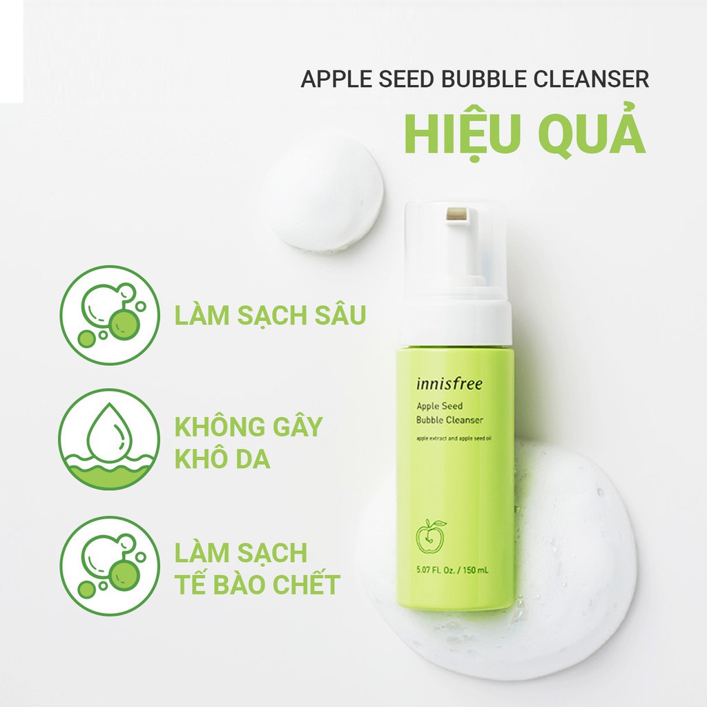 Sữa rửa mặt làm sạch dạng bọt innisfree Apple Seed Bubble Cleanser 150ml