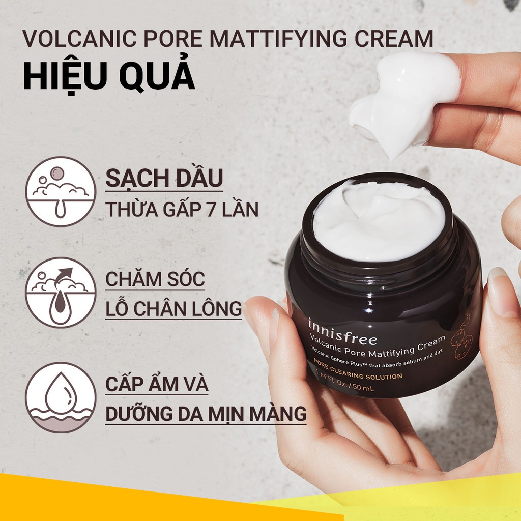 Kem dưỡng làm mờ lỗ chân lông đá tro núi lửa innisfree Volcanic Pore Mattifying Cream 50ml