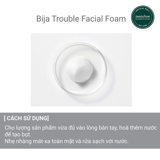 Sữa rửa mặt dành cho da mụn innisfree Bija Trouble Facial Foam 150g
