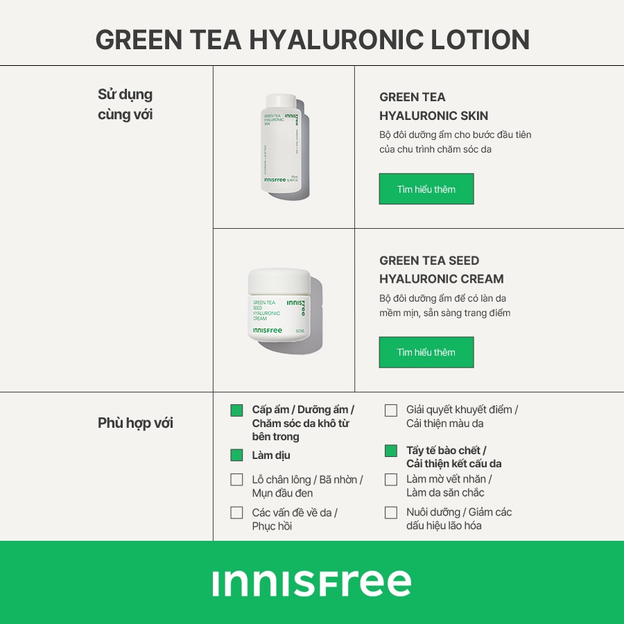 [Mã COSINNIJ - 8% đơn 250K] Sữa dưỡng ẩm từ trà xanh đảo Jeju Innisfree Green Tea hyaluronic lotion 170ml (NEW 2023)