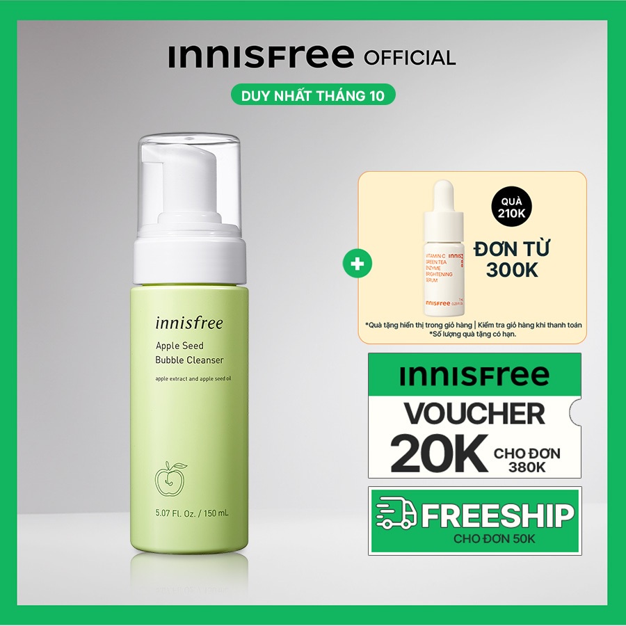 Sữa rửa mặt làm sạch dạng bọt innisfree Apple Seed Bubble Cleanser 150ml