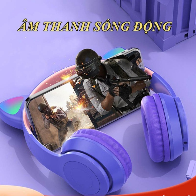 Tai nghe chụp tai P47M phiên bản tai mèo dễ thương,tai nghe mèo không dây có mic âm thanh bass hay pin trâu có bảo hành