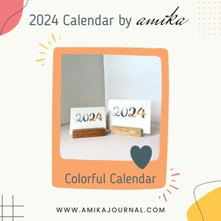 Lịch năm 2024 có âm lịch - colorful calendar by amika - đế gỗ tự nhiên trang trí bàn học