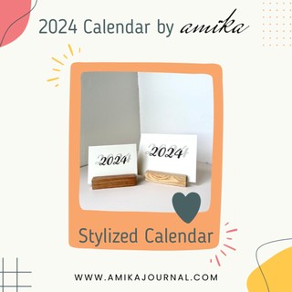 Lịch năm 2024 có âm lịch - stylized calendar by amika - đế gỗ tự nhiên trang trí bàn học