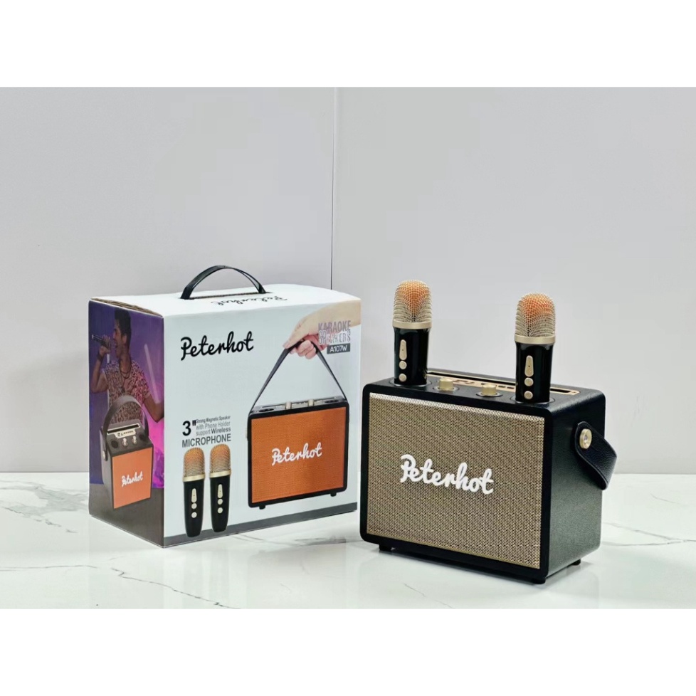 Loa karaoke bluetooth peterhot A107W phiên bản mới độc đáo 2023,loa karaoke không dây âm thanh đỉnh tặng kèm 2 mic có BH