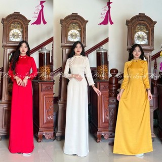 Áo dài nữ truyền thống lụa tây thi cổ xếp ly đính cúc hàng may sẵn, áo dài nữ trẻ trung - T16.