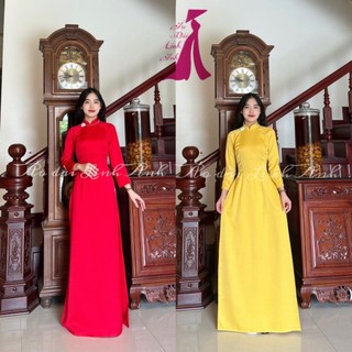 Áo dài lụa truyền thống nữ , chất lụa tây thi mềm mịn, cổ truyền thống 3cm đính cườm và hoa, hàng may sẵn - T13 .