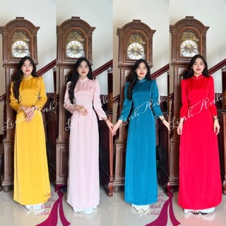 Áo Dài Truyền Thống Lụa Tay Bồng Cổ Truyền Thống,kết hạt cổ tay Hàng May Sẵn, đa dạng màu sắc - T24 .