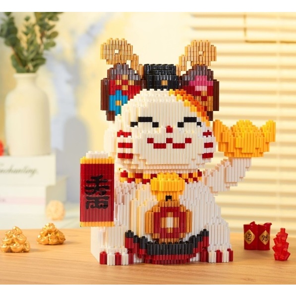 Bộ Đồ Chơi Lắp Ráp Hình Chú Mèo Thần Tài Dễ Thương Cho Bé