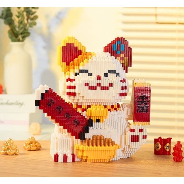 Bộ Đồ Chơi Lắp Ráp Hình Chú Mèo Thần Tài Dễ Thương Cho Bé