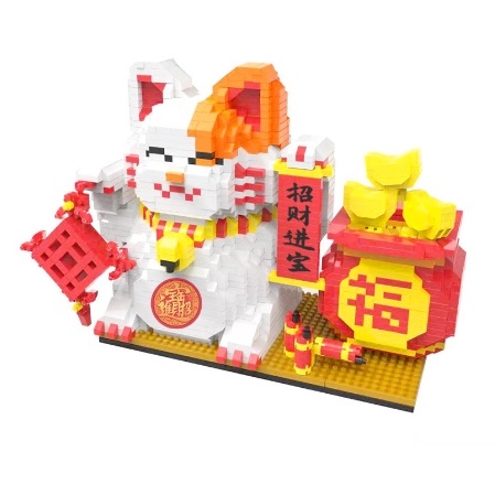 Bộ Đồ Chơi Lắp Ráp Hình Chú Mèo Thần Tài Dễ Thương Cho Bé