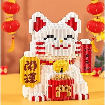 Bộ Đồ Chơi Lắp Ráp Hình Chú Mèo Thần Tài Dễ Thương Cho Bé