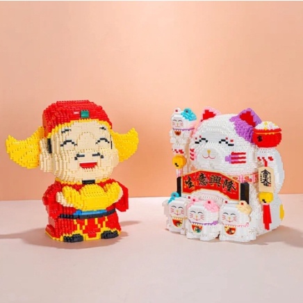 Bộ Đồ Chơi Lắp Ráp Hình Chú Mèo Thần Tài Dễ Thương Cho Bé