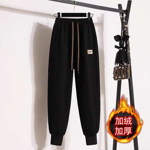 Quần ống đứng nữ quần nữ dài Quần thể thao lót nhung quần thể thao thoải mái Harlan tôn dáng gầy dễ phối thân hình nhỏ mẫu mới mùa thu đông 2023 bo gấu rộng rãi cho nữ