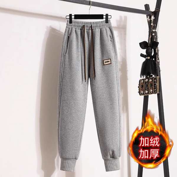 Quần ống đứng nữ quần nữ dài Quần thể thao lót nhung quần thể thao thoải mái Harlan tôn dáng gầy dễ phối thân hình nhỏ mẫu mới mùa thu đông 2023 bo gấu rộng rãi cho nữ