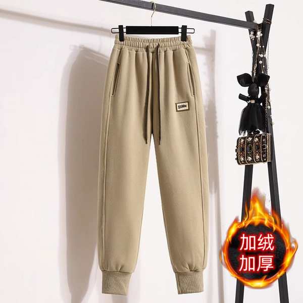 Quần ống đứng nữ quần nữ dài Quần thể thao lót nhung quần thể thao thoải mái Harlan tôn dáng gầy dễ phối thân hình nhỏ mẫu mới mùa thu đông 2023 bo gấu rộng rãi cho nữ