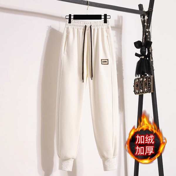 Quần ống đứng nữ quần nữ dài Quần thể thao lót nhung quần thể thao thoải mái Harlan tôn dáng gầy dễ phối thân hình nhỏ mẫu mới mùa thu đông 2023 bo gấu rộng rãi cho nữ