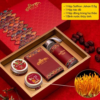 Set quà  tặng   Nhụy Hoa Nghệ Tây Saffron  0.5Gr kèm trà hoa vơi đông trùng hạ thảo