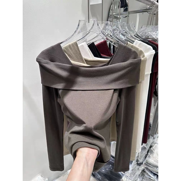 Áo Thun Tay Dài Cổ Tròn Hở Vai Dáng Ôm Thời Trang Dành Cho Nữ