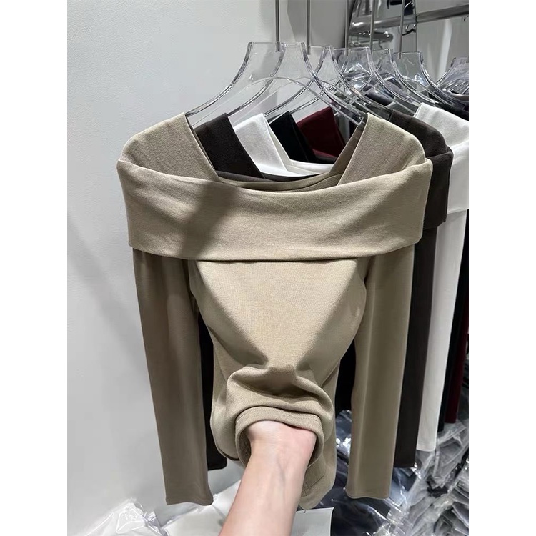 Áo Thun Tay Dài Cổ Tròn Hở Vai Dáng Ôm Thời Trang Dành Cho Nữ