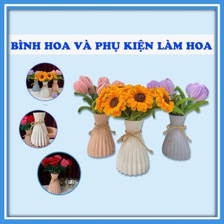 Set nguyên liệu 9 bông hoa HƯỚNG DƯƠNG từ dây kẽm nhungkèm bình trang trí -Bộ phụ kiện làm hoa kẽm nhung, bình hoa Tulip
