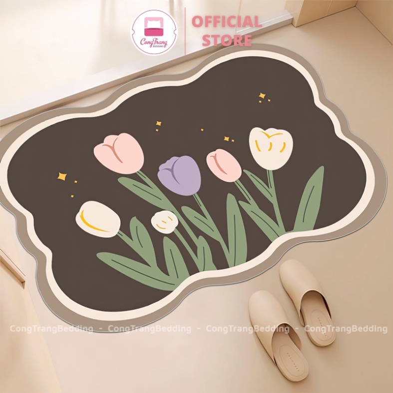 Thảm Lau Chân Họa Tiết 5D Bề Mặt Nỉ Đế Cao Su - 40cm x 60cm