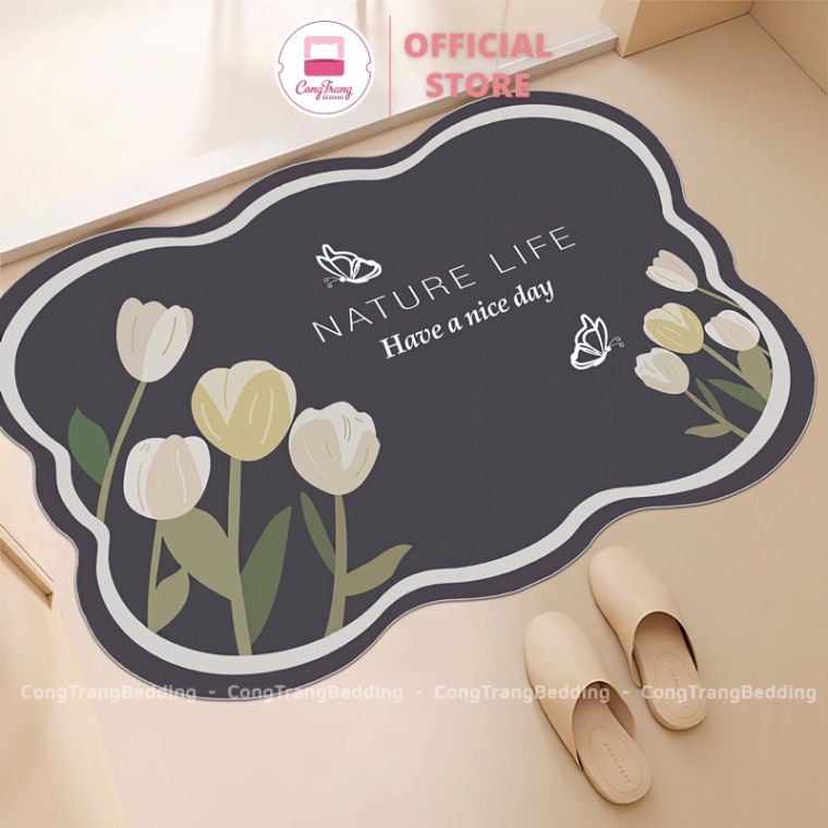 Thảm Lau Chân Họa Tiết 5D Bề Mặt Nỉ Đế Cao Su - 40cm x 60cm