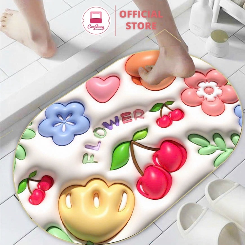 Thảm Lau Chân Họa Tiết 5D Bề Mặt Nỉ Đế Cao Su - 40cm x 60cm