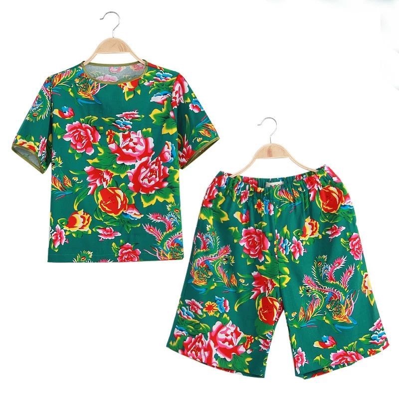 Set Áo Thun Ngắn Tay Và Quần short Họa Tiết Hoa Thời Trang Cho Nữ