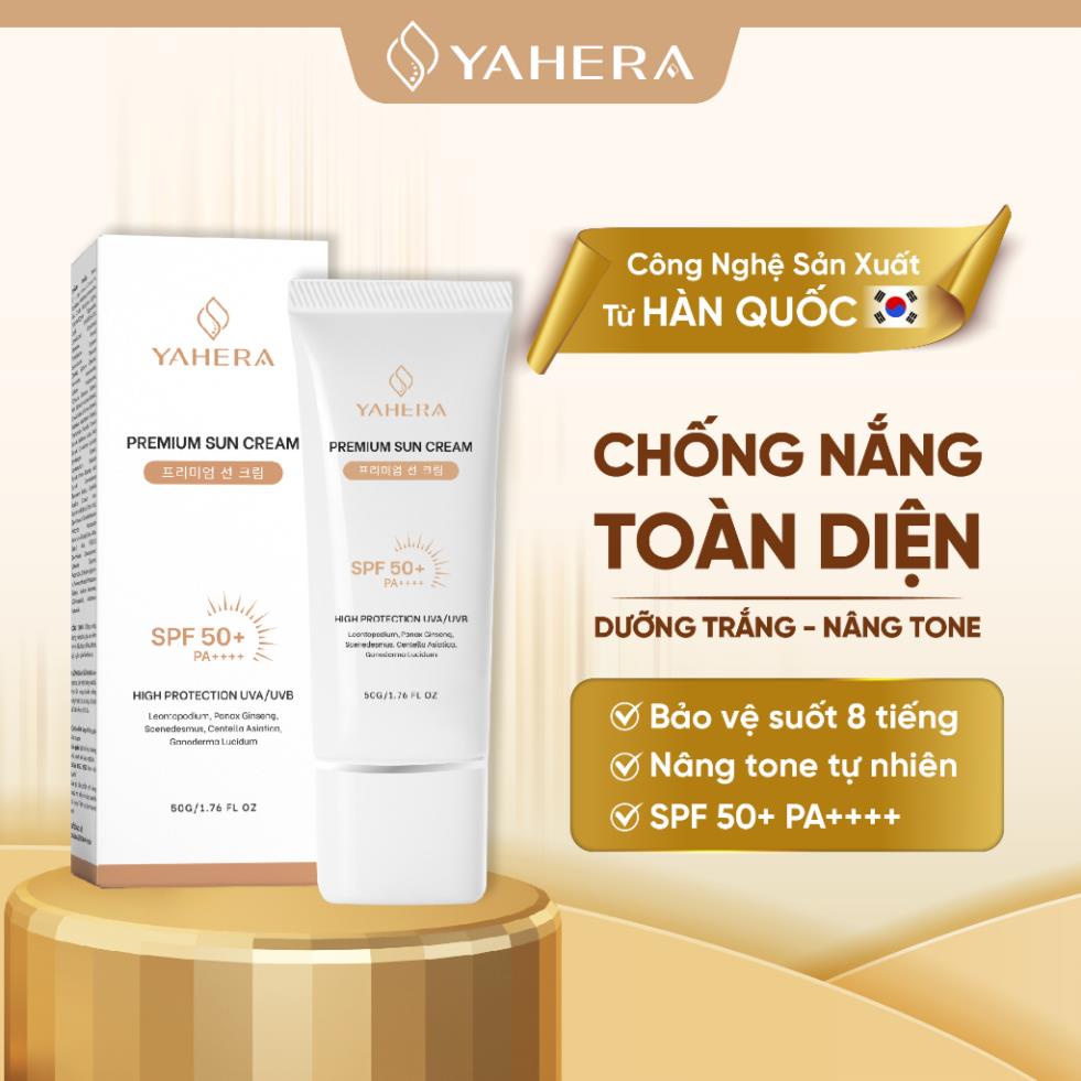 Kem chống nắng nâng tone cao cấp YAHERA Premium Sun Cream SPF50+ PA++++ 50g