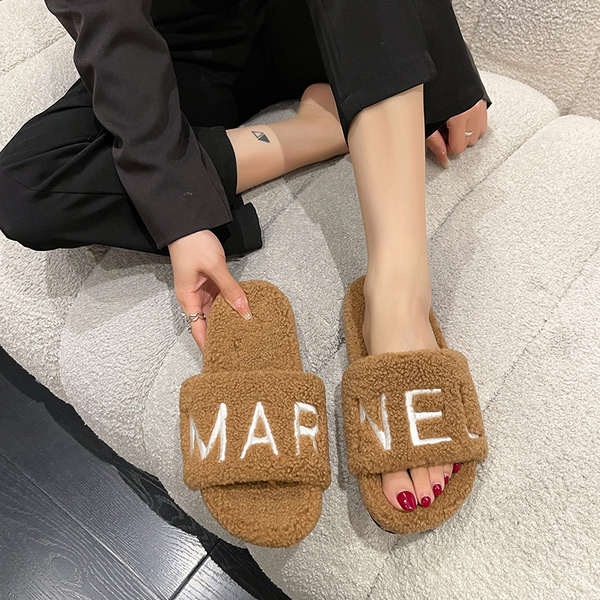 Dép Bông Thêu Chữ Thời Trang Thu Đông Xinh Xắn Cho Nữ