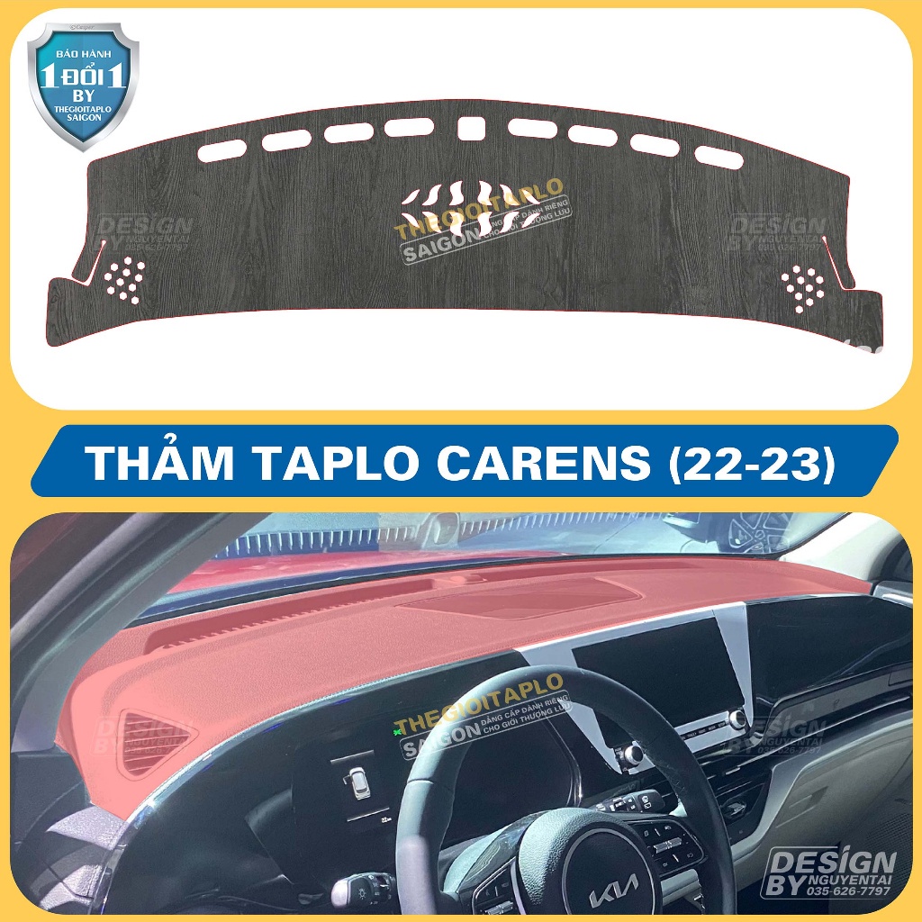 (CARENS đời 2022 đến 2023) Thảm taplo ô tô da cacbon,da vân gỗ,và tuyết nhung 3 lớp dày 1cm chống nắng cao cấp