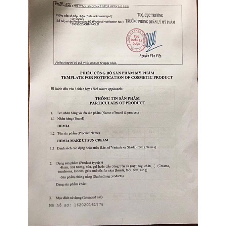 Kem Chống Nắng Hemia Chính Hãng